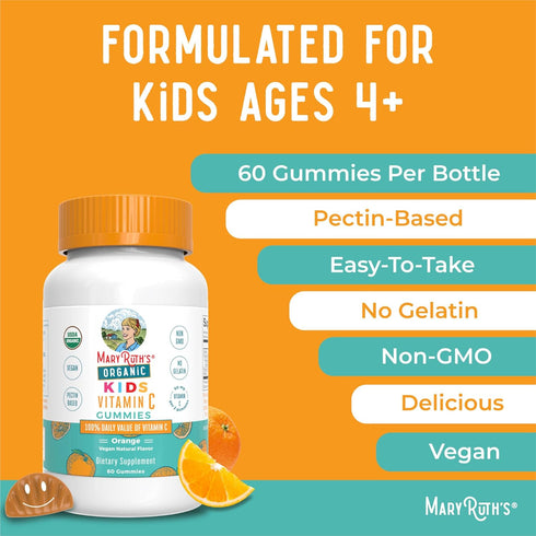 MaryRuth Organics Kids Vitamin C Gummies - Supplement for Immune Support & Overall Health - Vegan, Non-GMO, 60 Servings