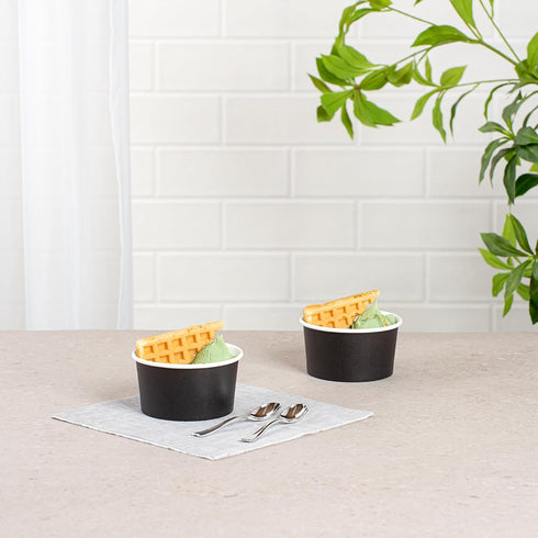 Coppetta 8-Ounce Dessert Cups, 50 Disposable Ice Cream Cups, Sturdy Black Paper Frozen Yogurt Bowls, Lids Sold