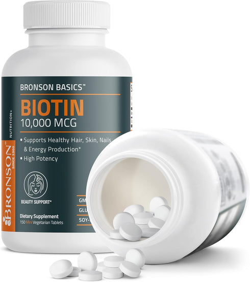 Bronson Biotin 10,000 MCG | 150 Vegetarian Tablets | Supports Healthy Hair, Skin & Nails & Energy Production