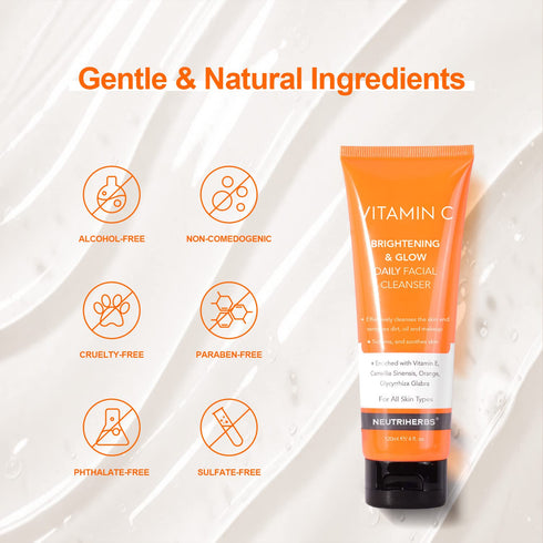 Neutriherbs Vitamin C Face Wash, Daily Cleanser with Aloe & Hyaluronic Acid for All Skin Types, 120ml