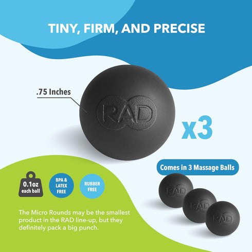 RAD Micro Rounds - Firm Yoga Deep Tissue Massage Ball Set - Myofascial Release Balls for Feet, Jaw & Hands (3-Pack)