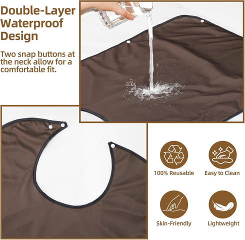 LURKOMEMO 4-Pack 18"x30" Adult Bibs for Men, Reusable Waterproof with Optional Crumb Catcher, Adult Bibs for Eating