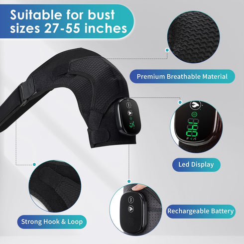 Tizwis 3 Shoulder Heating Pad with Vibration Modes, Portable Electric Cordless Shoulder Massager,Shoulder Wrap Pain