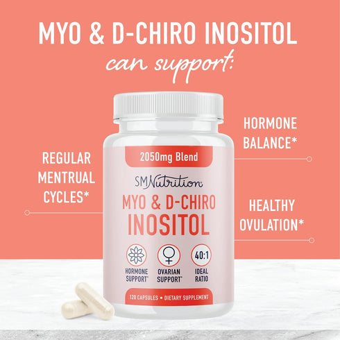 Myo-Inositol & D-Chiro Inositol Supplement for Hormone Balance, Ideal 40:1 Ratio, 120ct for Women