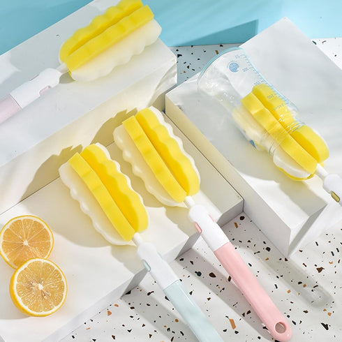 INVODA 4PCS Bottle Brush, Long Handle Cup Cleaner Brush Sponge, Detachable Handle for Baby Bottle Dishwashing