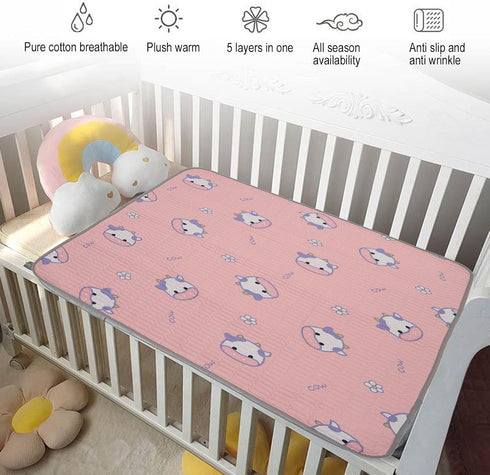 Hulex Supplies 39.4 47.2 Inches Urine Mat, Washable Absorbent Pee Pad with Cartoon Design, Reusable Menstrual