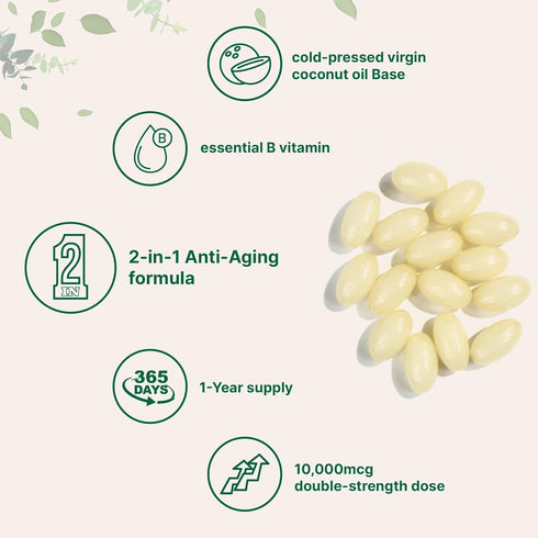 Micro Ingredients Biotin 10,000mcg w/Hyaluronic Acid 25mg - 365 Virgin Coconut Oil Softgels, Supports Healthy Hair