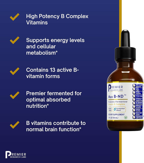Premier Research Labs Max B-ND Liquid Vitamin B-Complex | 2 fl oz | Sublingual Drops for Energy, Immune & Adrenal