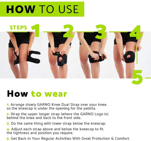 GARNO Knee Brace for Pain Relief, Compression Patellar Tendon Support Strap for Meniscus Tear, Large