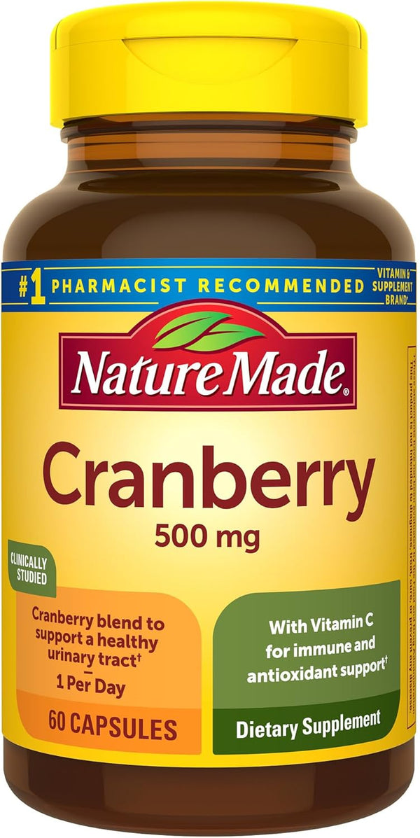 Nature Made Cranberry Supplement 500mg - 60 Capsules, with Vitamin C for Immune & Antioxidant Support