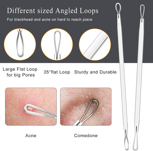 Pimple Popper Tool Kit (6 Pcs) - Blackhead Remover Comedone Extractor Tool Kit with Metal Case for Facial Care