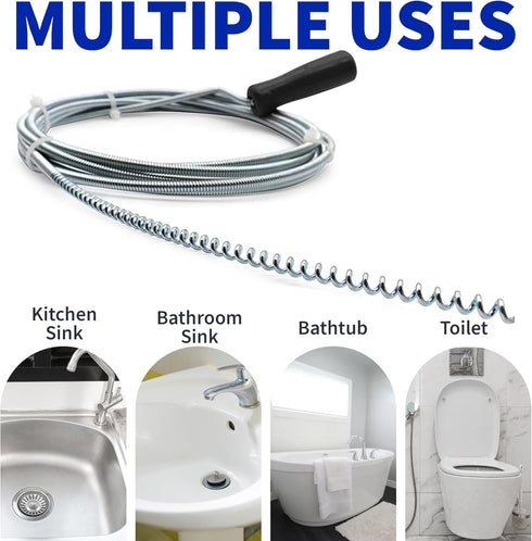 Professional Slow Drain Cleaner, 10-Foot Metal Snake for Hair, Food, Debris Removal from Pipes, Plumber Tools