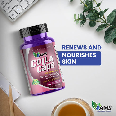 America Medic & Science Colla Caps (60 Caplets) | Collagen Supplement with Hyaluronic Acid & Vitamin C | Promotes