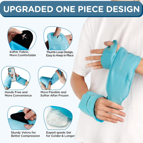 Comfytemp Wrist Ice Pack Wrap - Carpal Tunnel Relief, 2 Gel Packs, Hot Cold Compression Brace for Hand Injuries