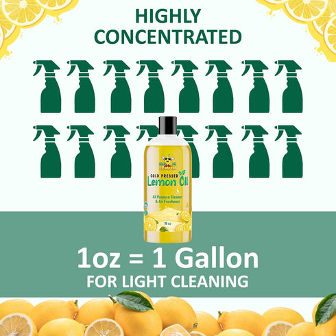 Cold Pressed Lemon Oil, 85% D-Limonene, Dilutes up to 16 Gallons, Concentrated Citrus Power, 16oz All Purpose Cleaner