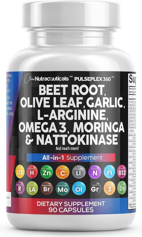Healthy Support Supplement - Beet Root 6000mg, Olive Leaf 6000mg, Nattokinase 4000 FU, 90 Ct