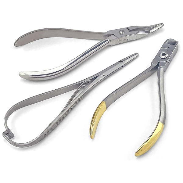 3 Pcs Orthodontic Instruments Tool Set, Hard Wire Cutter, Mathieu Ligature Plier, Slim Weingart Plier for Dental Use