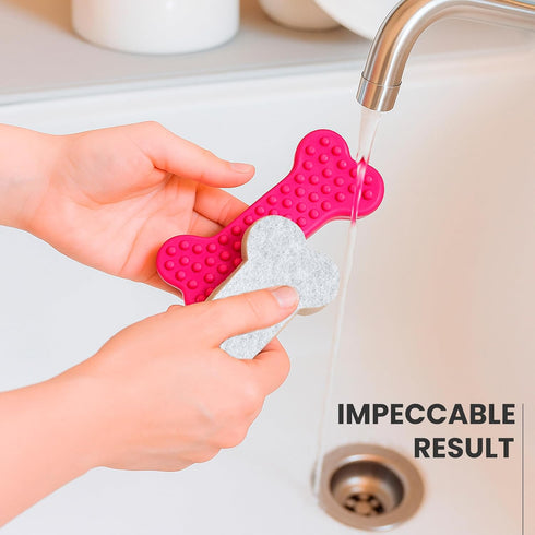 Set 4 Vigar Pets Club Scrubber Sponge - of Bone-Shaped Pet Bowl Cleaning Scrubber - Dish Sponges for Washing Pet Bowl