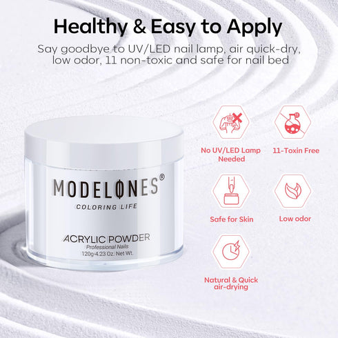Modelones Clear Acrylic Powder, 4.23oz Large Capacity Professional Nail Powder for 3D French Nail Manicure
