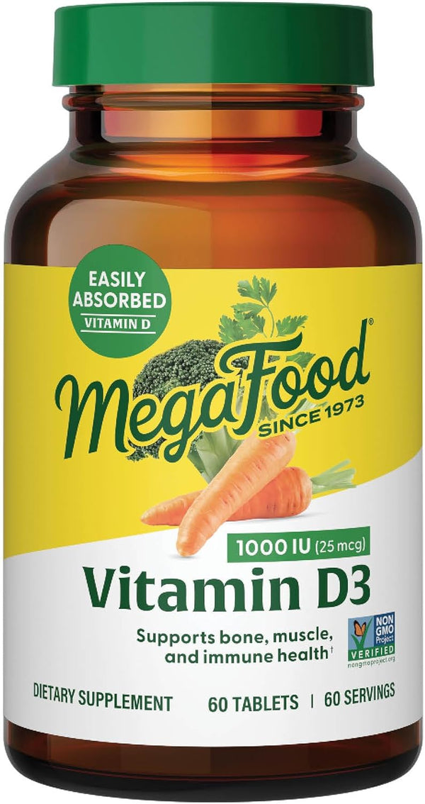 MegaFood Vitamin D3 1000 IU (25 mcg) - Immune Support Supplement, Bone Health - Non-GMO, Vegetarian, 60 Tabs