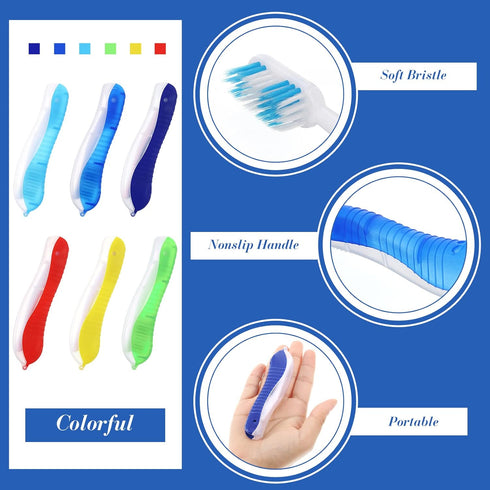 Zopeal 6 Pieces Travel Folding Toothbrush, Portable Built-in Cover, Multi Color Collapsible for Hiking, Camping, Daily