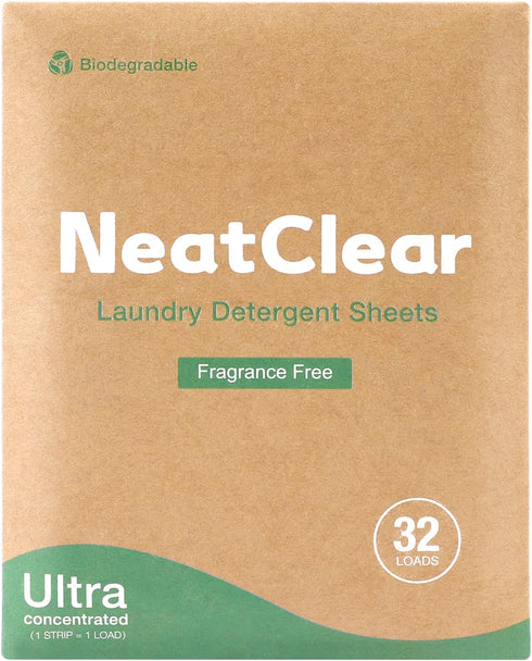 Eco Laundry Detergent Sheets - Fragrance Free Liquidless Soap Sheets (32 Loads) - Plastic Free, Eco Friendly NeatClear