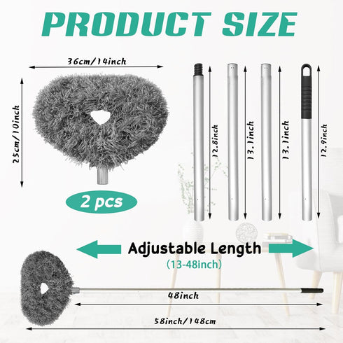 Ceiling Fan Cleaner Duster,Reusable Microfiber Ceiling Fan Blade Cleaner Duster with Extendable Long Handle Removable 13 to 48 in for Cleaning Bookshelves,Door,Window Top (Gray) by Qyyiguf