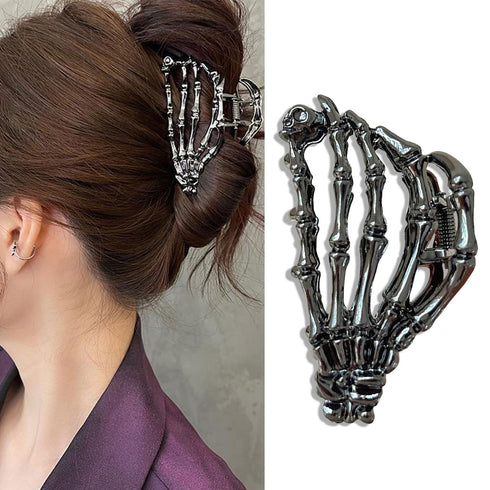 Metal Skull Hand Hair Clip, 1 Pcs Gunmetal Hair Claw Clip for Thin Hair, Punk & Y2K Style