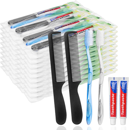 30 Pack Disposable Toothbrushes with Toothpaste and Comb for Homeless, Individually Wrapped