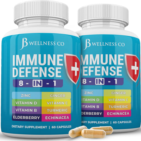 Immune Support 8 in 1 Capsules, 2-Pack - Zinc, Vitamin D3 5000 IU, Vitamin C 1000MG, Elderberry, Turmeric