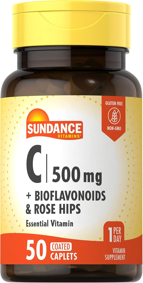 Vitamin C 500mg with Bioflavonoids and Rose HIPS | Vegetarian, Non-GMO, Gluten Free Essential Vitamin by Sundance