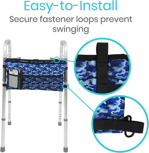 Vive Walker Bag, Water Resistant Accessories Pouch for Wheelchair, Lightweight Caddy Attachment for Seniors.