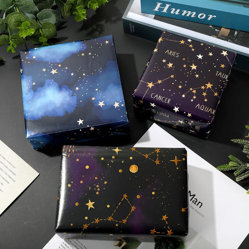 AnyDesign 12 Sheet Galaxy Wrapping Paper, Constellation Gift Wrap Paper Bulk for Birthday Baby Shower DIY Crafts