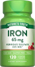 Ferrous Sulfate Iron Supplement, 65 mg, 120 Tablets, Non-GMO, Gluten Free by Nature's Truth