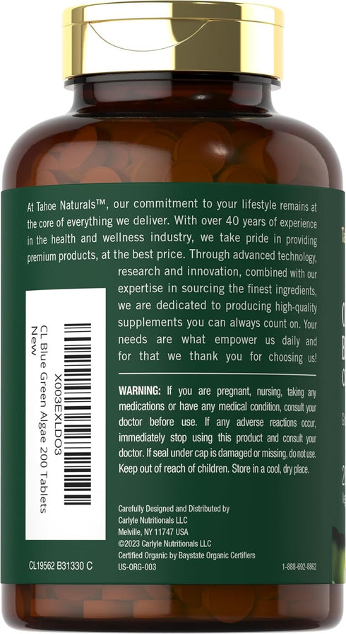 Carlyle Chlorella Blue Green Algae 250mg - 200 Vegetarian Non-GMO Gluten Free Tablets