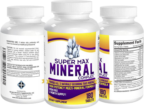 3-Month Multimineral Supplement (Iron Free), 72 Trace Minerals, High Potency Multi Mineral, 180 Tablets