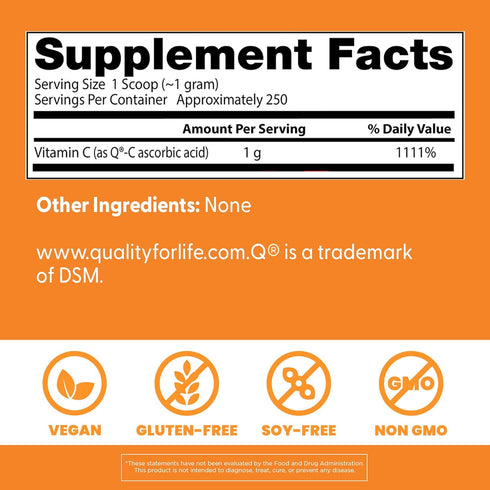 Immune 250G, 8.8 Doctor's Best Vitamin C Powder with Q-C, Healthy System, Brain, Eyes, Heart and Circulation, Joints
