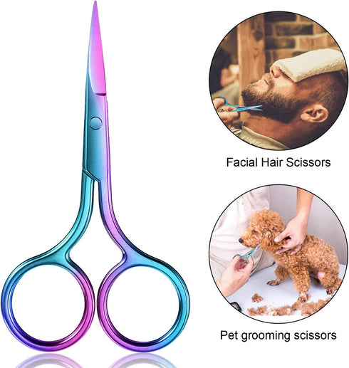 Mudder 3 Pack Small Nose Scissors for Facial Hair Trimming, Mini Beauty Stainless Steel Grooming Scissors (Rainbow