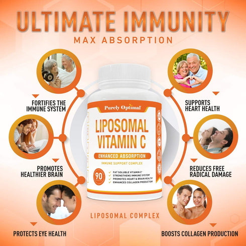 Premium Liposomal Vitamin C Supplement, 1000mg, High Absorption, Immune Support, Non-GMO, 90 Capsules