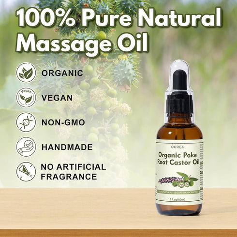 Yakucho 2 Oz (60ML) Poke Root Castor Oil Organic - Fl - Lymphatic Support Massage Liquid, Natural Deep Tissue Relief
