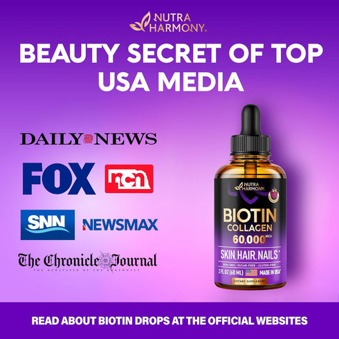 Liquid Biotin & Collagen - Vitamins for Hair Growth Support for Women & Men - Extra Strength 60000 mcg Drops
