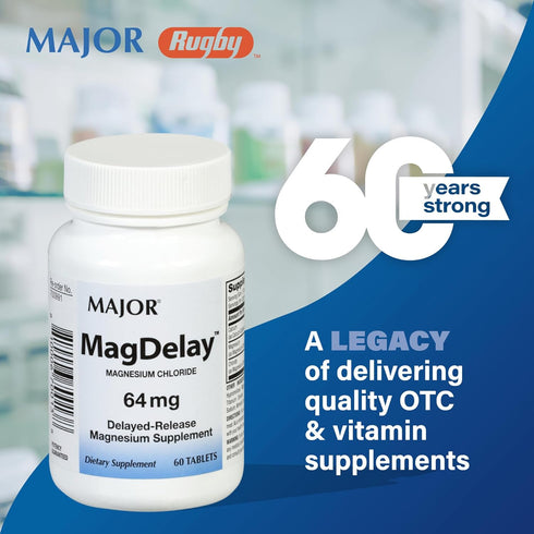 Major MagDelay Magnesium Chloride, 64 mg, Delayed-Release Supplement, 60 Tablets