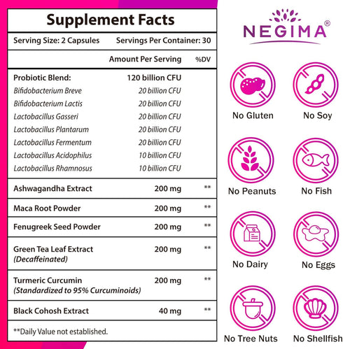 120 Billion CFU Probiotic - Menopause Supplements for Women, 13-in-1 Probiotics & Herbs, for Menopause Relief, Weight, Hot Flashes, Night Sweats, Mood Swings, Hormone Balance, Immune & Sleep - 60 Caps