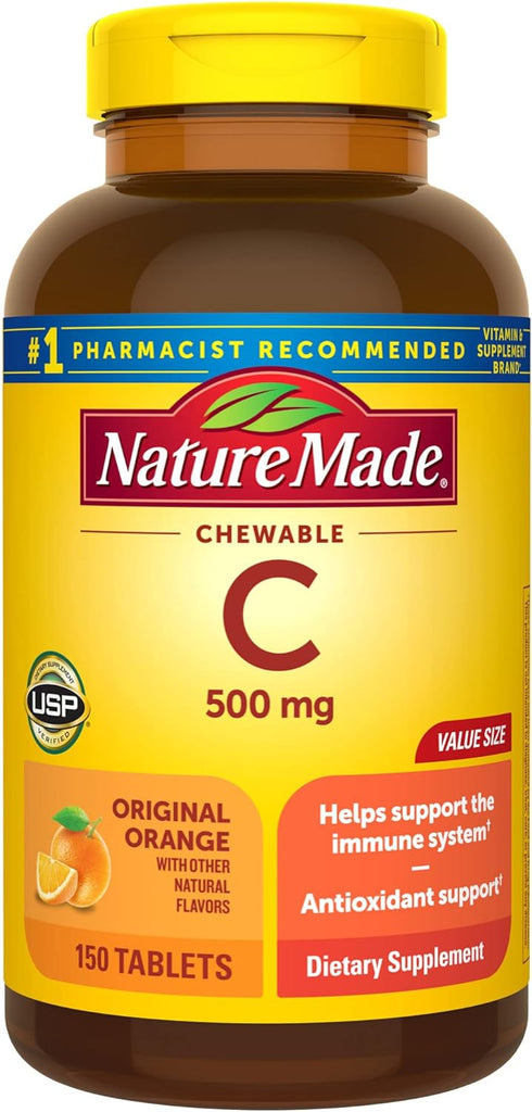 Nature Made Chewable Vitamin C 500 mg - 150 Tablets for Immune Support, 150 Day Supply