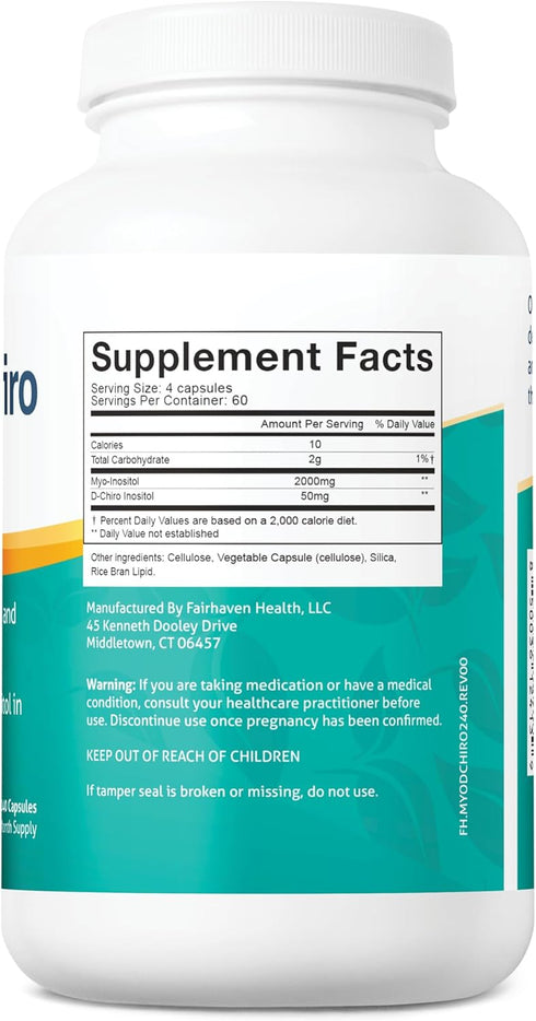 Fairhaven Health Myo-Inositol and D-Chiro Inositol Supplement - 240 Capsules, 40:1 Ratio for Female Fertility