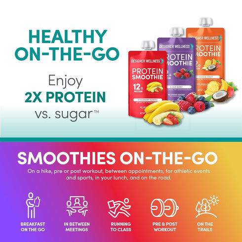 Designer Wellness Protein Smoothie, Real Fruit, 12g Protein, Low Carb, Gluten-Free, Variety Pack, 12 Count