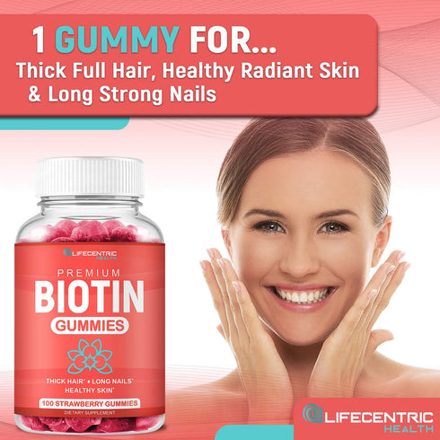 Biotin Gummies for Hair Growth, 100 Count, Max Strength 10000mcg Chewable Supplement for Women, Men, and Kids
