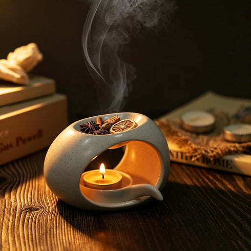 Wyngee Ceramic Essential Oil Burner, Aromatherapy Oil Warmer with Tealight Candle, Incense Aroma Diffuser for Home Spa