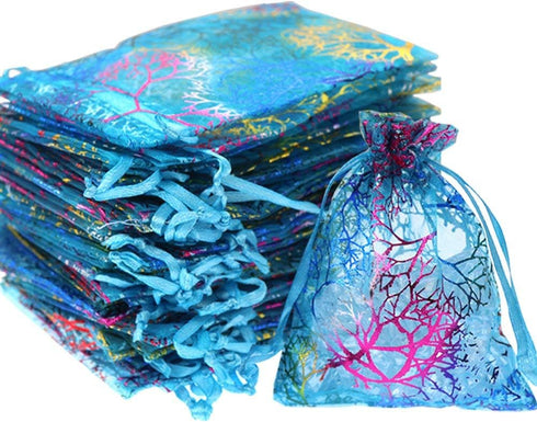 SumDirect 100Pcs 5x7 Inch Blue Coralline Drawstring Organza Bags, Jewelry Favor Pouches for Wedding Party Festival