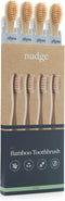 Nudge Natural Bamboo Toothbrushes with Bamboo Bristles, Eco-Friendly, Pack of 4